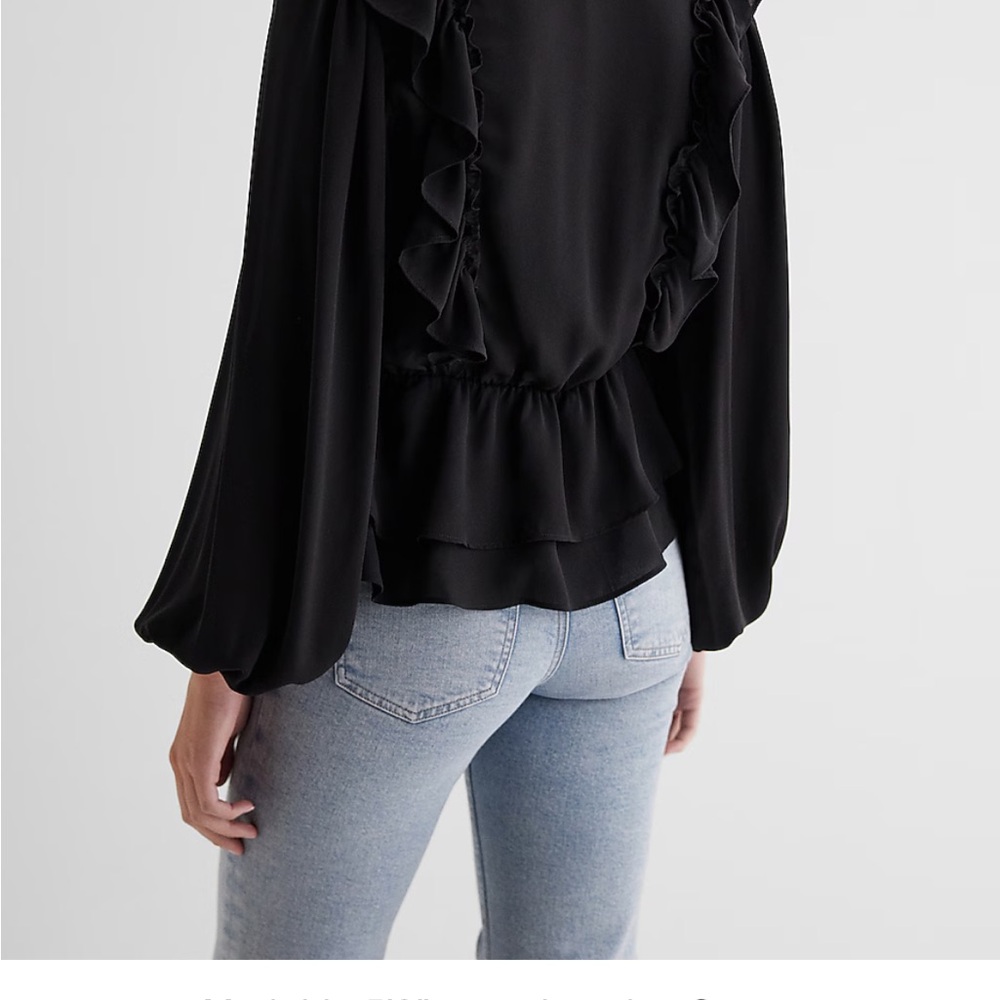 Nwt Express V-Neck Faux Wrap Flutter Ruffle Peplu… - image 3